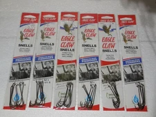 6 Packs Eagle Claw Snell Style 231X Size 1 Double Snelled Hooks