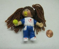 Vtg 1985 Cabbage Patch Kids Girl Figure Brown Hair I Love You Pvc Figure 2.75"