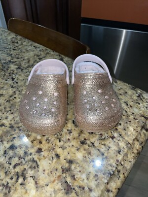 Crocs Gold Glitter CROCS Toddler Clogs Gold Pink Classic Glitter