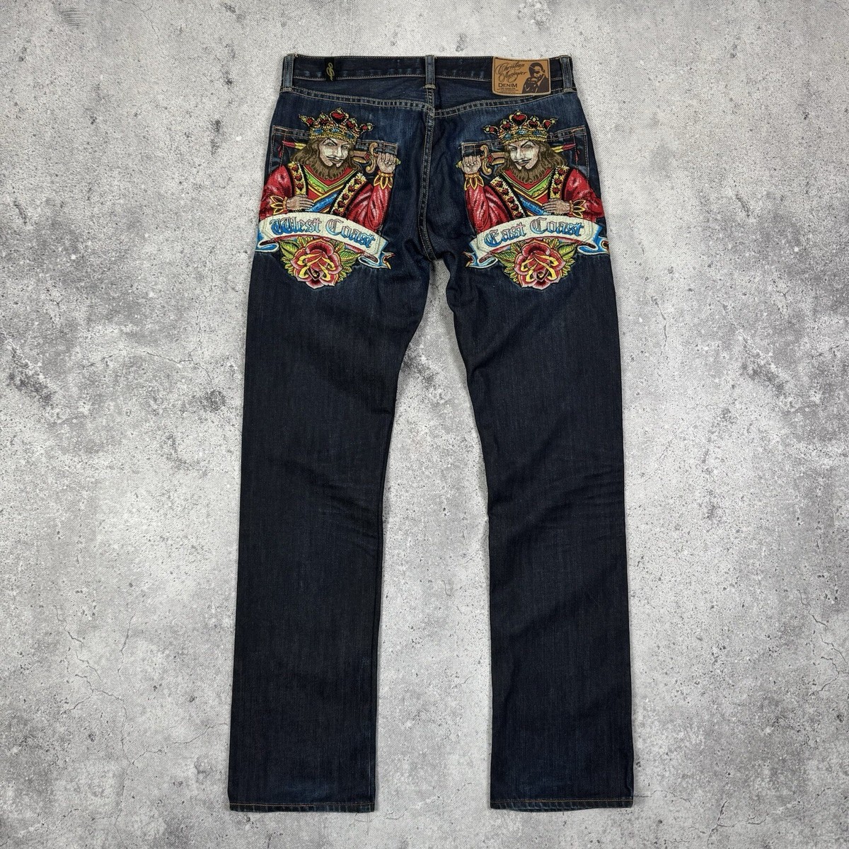 エド　ハーディー　デニム　美品　クリスチャン　オードジェー RARE Christian Audigier Ed Hardy West Coast Embroidered Logo