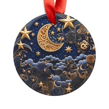 Celestial Blue Gold Holiday Night Acrylic Ornament, Starry Night Decor