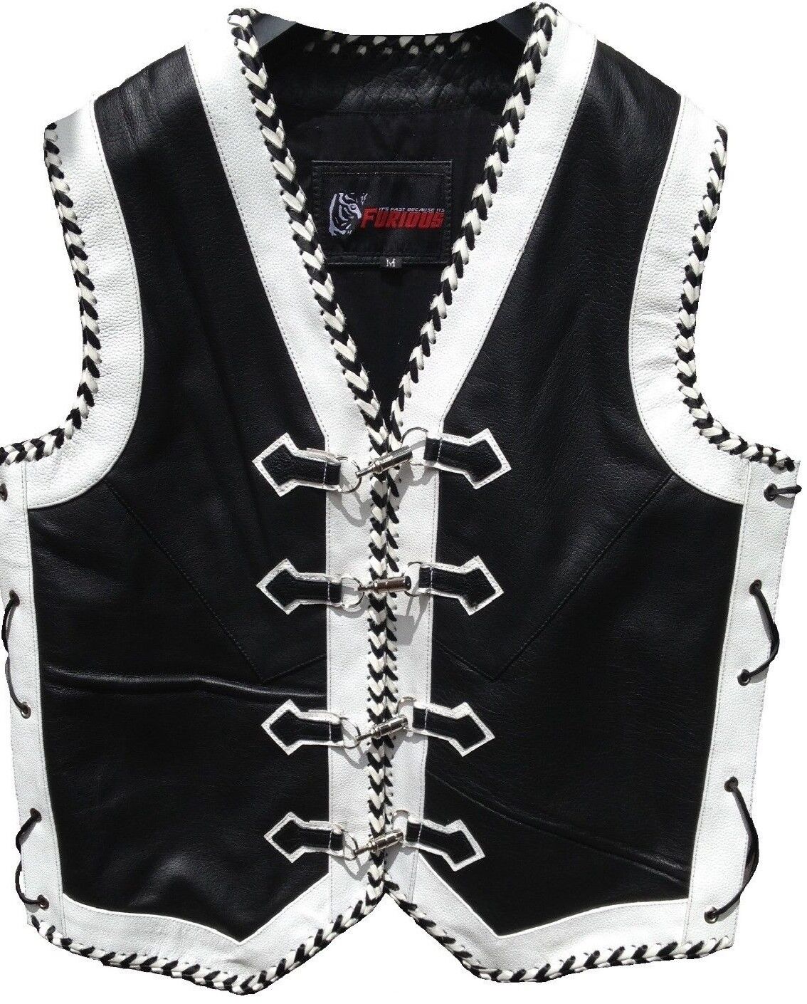 Motorcycle Vest Leather Custom Motorbike Waistcoat Braided Biker