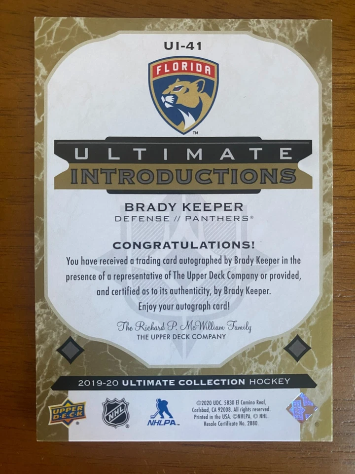 2019 Ultimate Collection Introductions Gold BRADY KEEPER #UI-41 Rookie Auto RC - Image 2 of 2