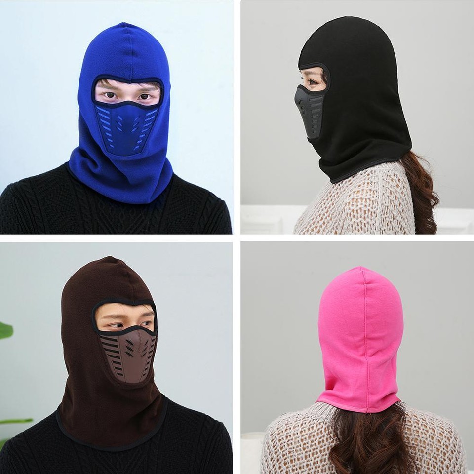 Fashion Women Men Solid Color Fleece Full Face Mask Outdoor Sports Hats
