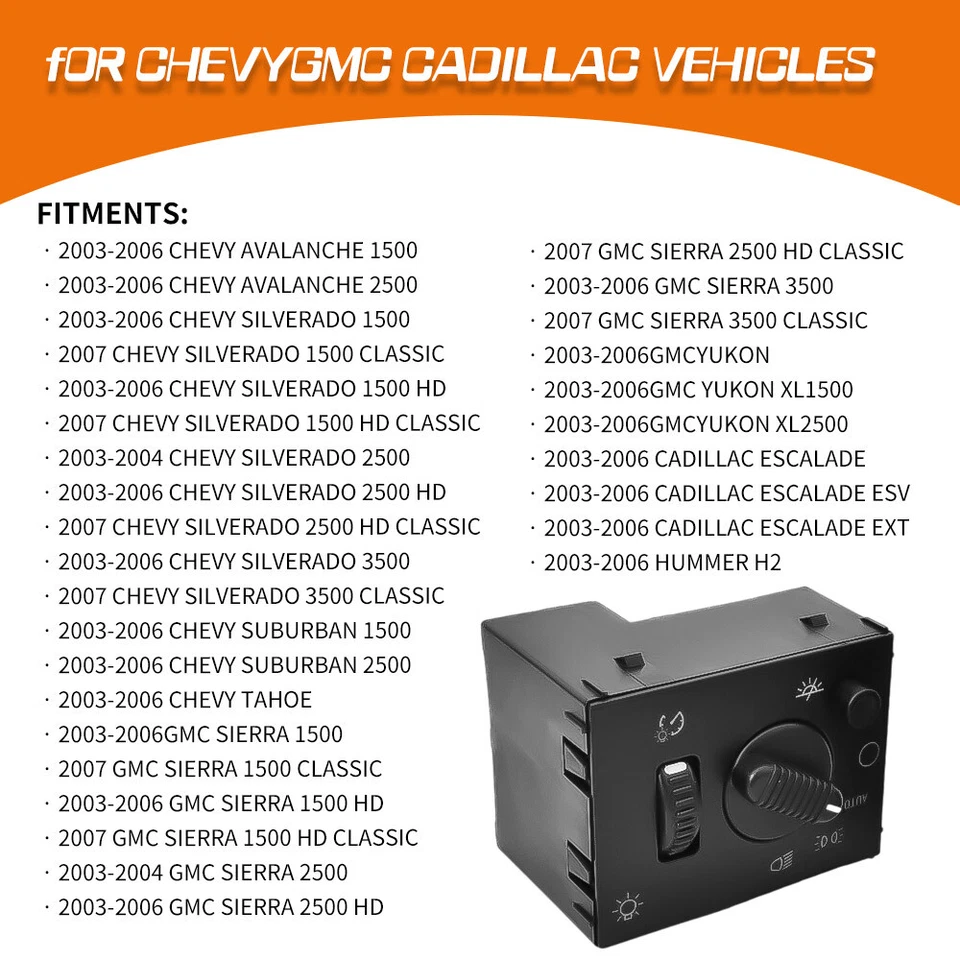 Interruptor de farol de neblina e interruptor de farol adequado para 2003-2006 Chevrolet Avalanche 2500 - Imagem 2 de 4