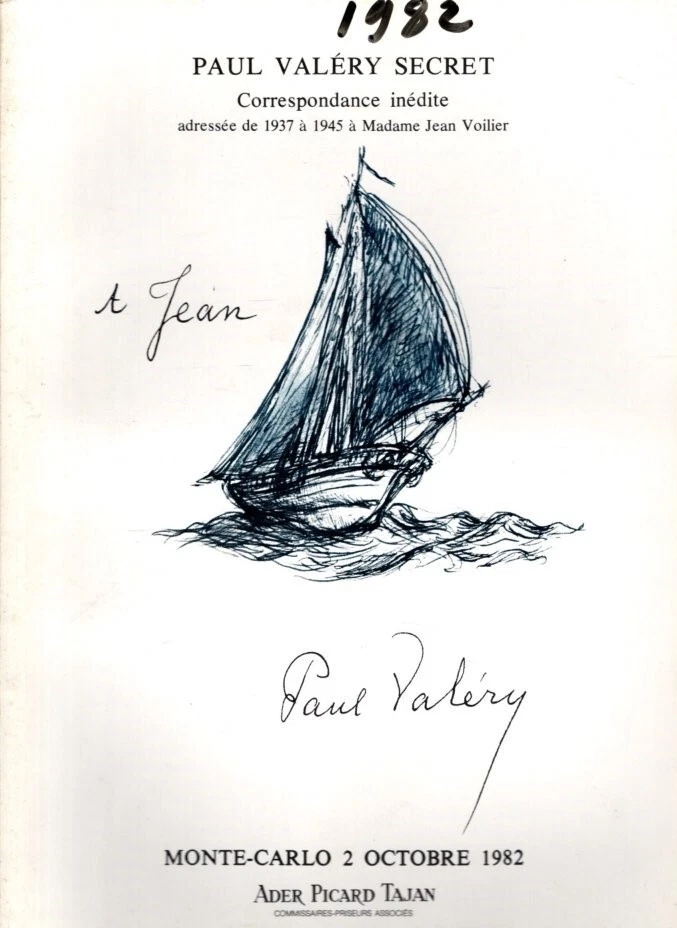 PAUL VALERY SECRET CORRESPONDANCE INEDITE CATALOGUE VENTE TAJAN 2