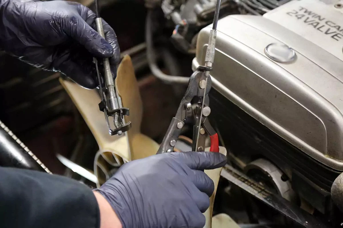 Spring clamp pliers in use.