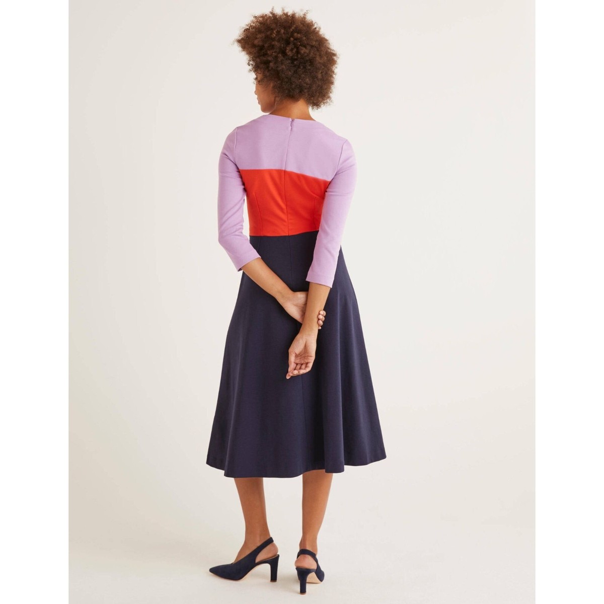 Boden Womens 8 Purple Navy Blue Colorblock Fit & Flare Ivy Ponte Midi Dress  | eBay