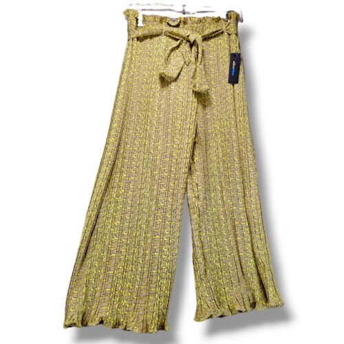 NWT Alice Blue Flare Capri Pants Sz L 27" Hi-Rise Elastic Waist Green Tan Belted
