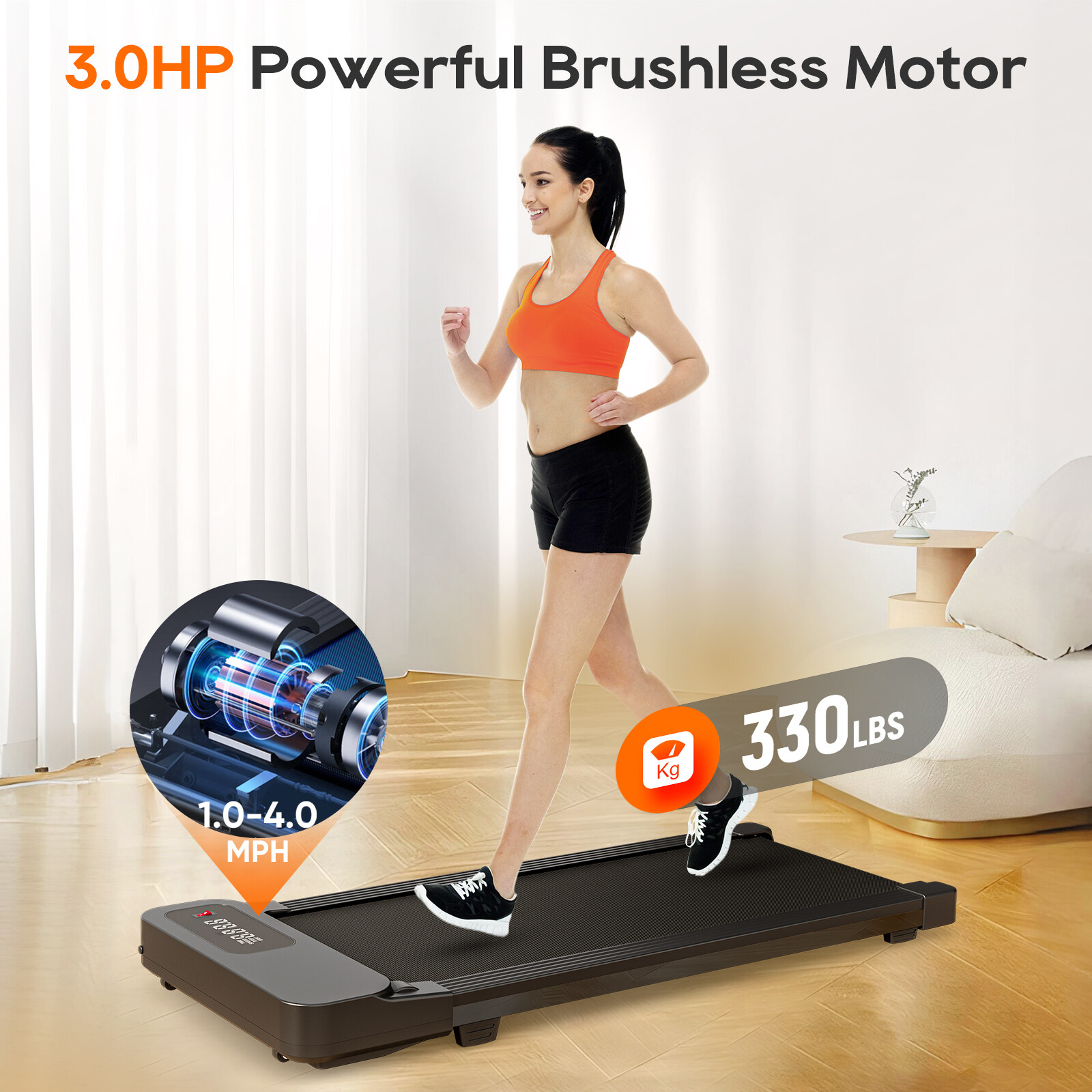 3.0HP Under Desk Treadmill Walking Pad Incline Running WirelessRemote 4Mph 330Lb