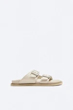 New Zara Double Strap Leather Sandals 3400/321 US7 40 Sand Shoe Slide Flip Flop