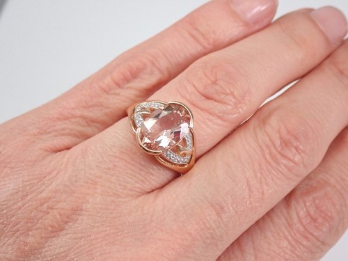 Oval Half Bezel Morganite and Diamond Engagement Ring 14K Rose Gold - Picture 7 of 7