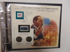INFORMATION CARD HALF DOLLAR SET & STAMPS COMBO JOHN F KENNEDY CIVIL RIGHTS LEGI