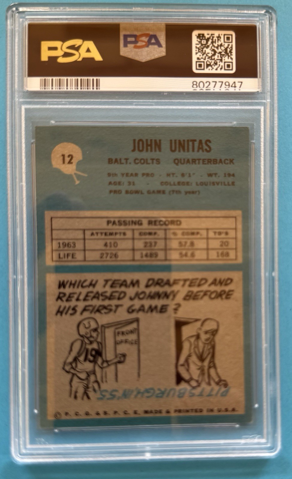 1964 Philadelphia - Johnny Unitas #12 view 2