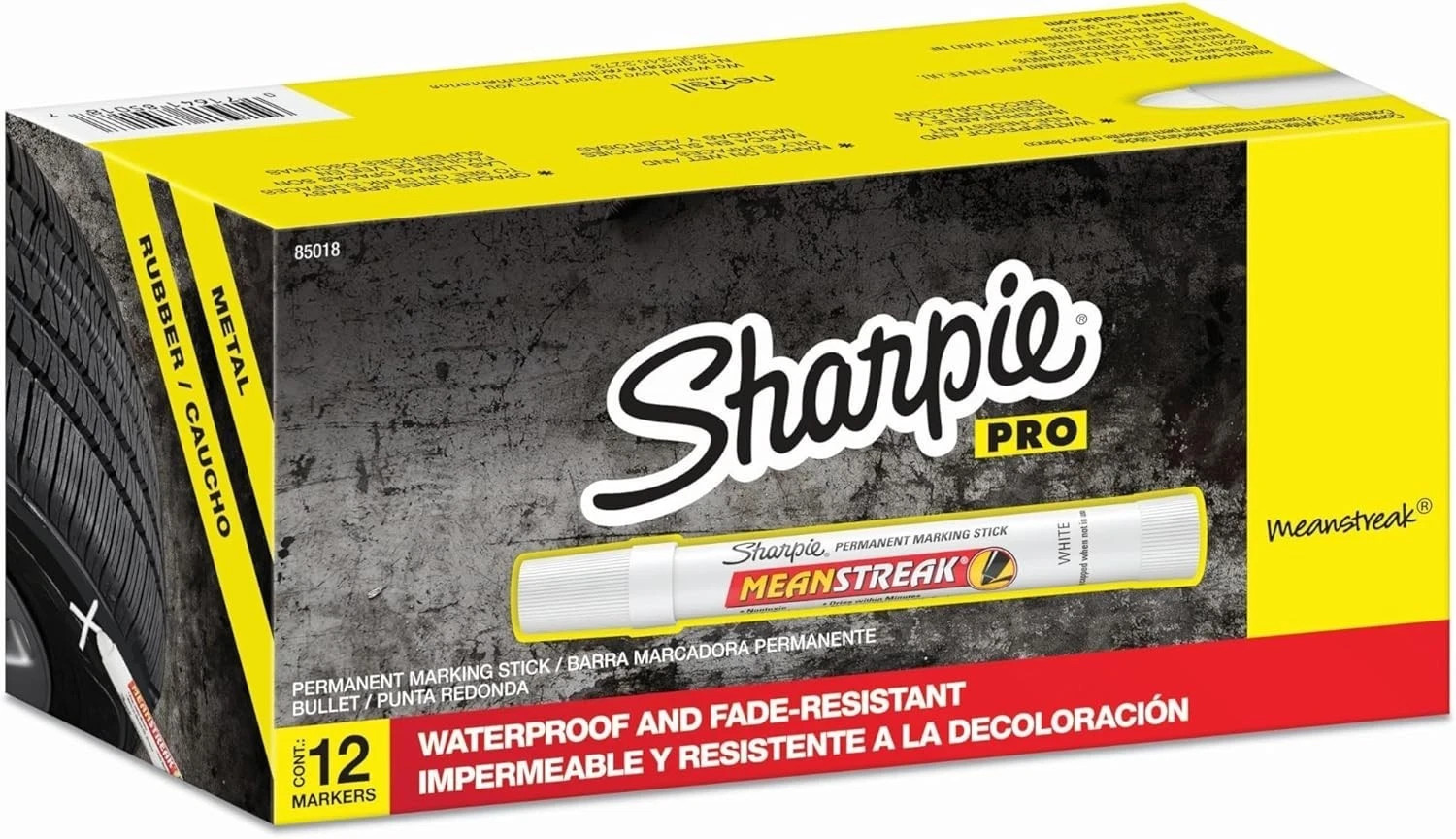 SHARPIE PRO Mean Streak Permanent Marking Stick Bullet Tip White Box of 12