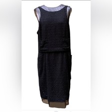 Chanel Little Black Sleeveless Dress Chiffon Underlay w Button Details Sz FR 38