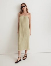 Madewell Womens The Goldie Dress in Plissé Column Midi Olive Size 10
