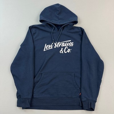 Levis Hoodie Mens Large Navy Fleece Graphic Logo Red Tab Pullover Outdoor