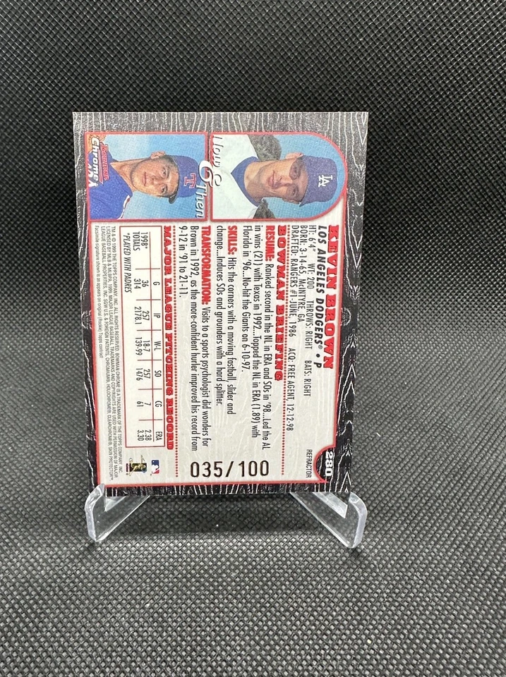 1999 Bowman Chrome - Kevin Brown International Refractor /100 #280 LA Dodgers - Image 2 of 2