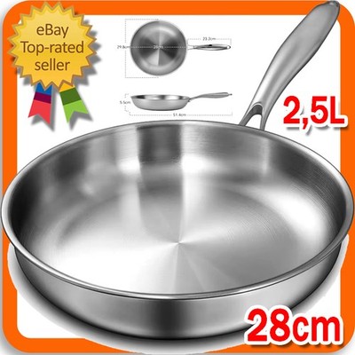Pfanne Bratpfanne 28cm Edelstahl Induktion unbeschichtet, backofenfest bis 315°C