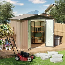 8x6FT Garden Shed Storage House w/ Apex Roof Patio Backyard Galvanized Steel