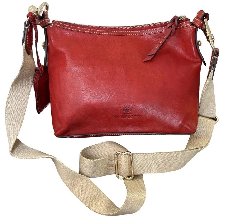 Bolso Bandolera Mensajero Dooney Bourke Rojo Florentino Vacchetta Cuero Sillín Foto 4 de 4