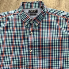 Original Penguin Shirt Mens 16.5 32/33 Blue Heritage Slim Fit Plaid Button Up