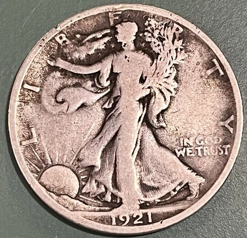 1921-S Walking Liberty Half Dollar. Key Date. 90% Silver. Fine! Mintage 548,000