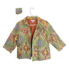 Coldwater Creek PM Multicolor Floral Embroidered Open Front Linen Cotton Jacket