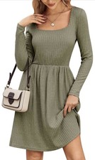 Zeagoo Women's Casual Knit Sweater Dress with Pockets Crew Medium, Army Green