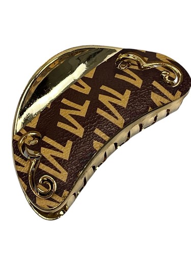 Accessorio capelli clip artiglio pelle beige e marrone acrilico dorato taglia media - Foto 7 di 16