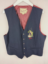 Vtg 90s Woolrich Vest Men Large Navy Wool Embroidered Fish Wool 5 Button Outdoor