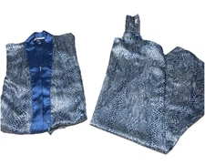 Contessa di Roma 2 Piece Set Robe & Nightgown Size Large Snake Skin Print Blue
