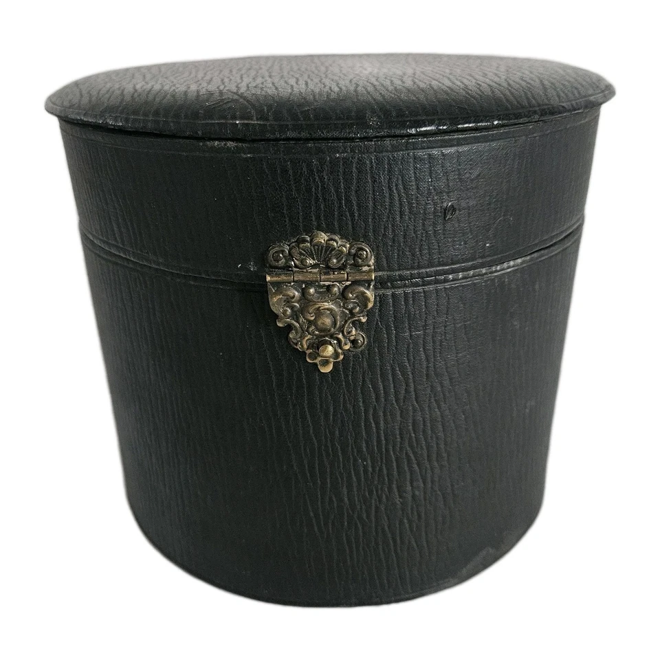 Caja de cuello de cuero antiguo para hombres victorianos con 3 cuellos de camisa Bisagra de latón 6" x 7" Foto 2 de 4