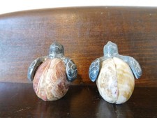 2-Hatching Baby Sea Turtles Egg Figurines 1.75 " Tall Marble Egg