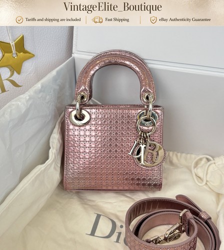 Dior Lady Dior Mini Pink Leather Silver HW Shoulder Bag Authentic Preowned