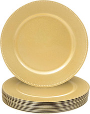 Gold Charger Plates Set of 12, round Plate Chargers with Beaded Rim