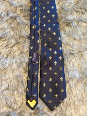 T.M. Lewin Navy & Gold Fleur-de-lis Woven Silk Men's Tie One Size