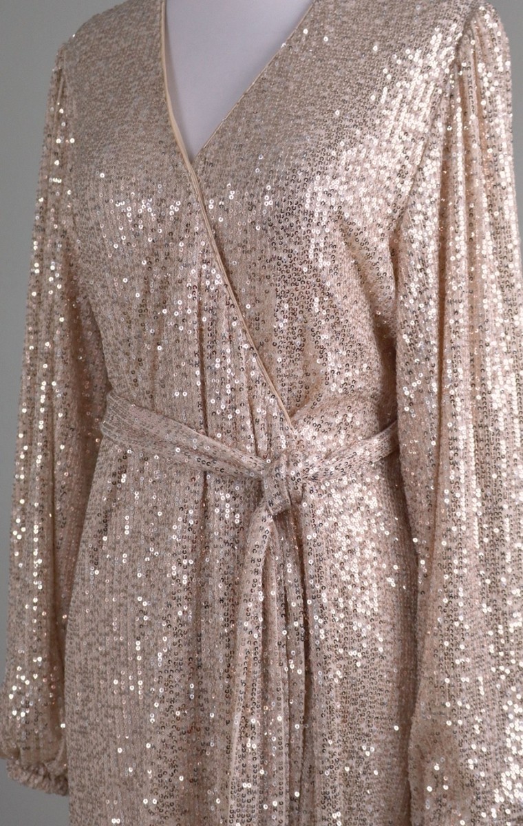 LULUS NWT $99 Gold Sequin Embellished Lined True Wrap Dress Size Medium |  eBay