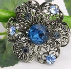 Vintage Small Mini Brooch Pin Blue Rhinestone Costume 1.5" Pin Jewelry