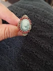 VINTAGE  STERLING SILVER GARNET MARCASITE BLUE AGATE CAMEO  LADY RING sz 7