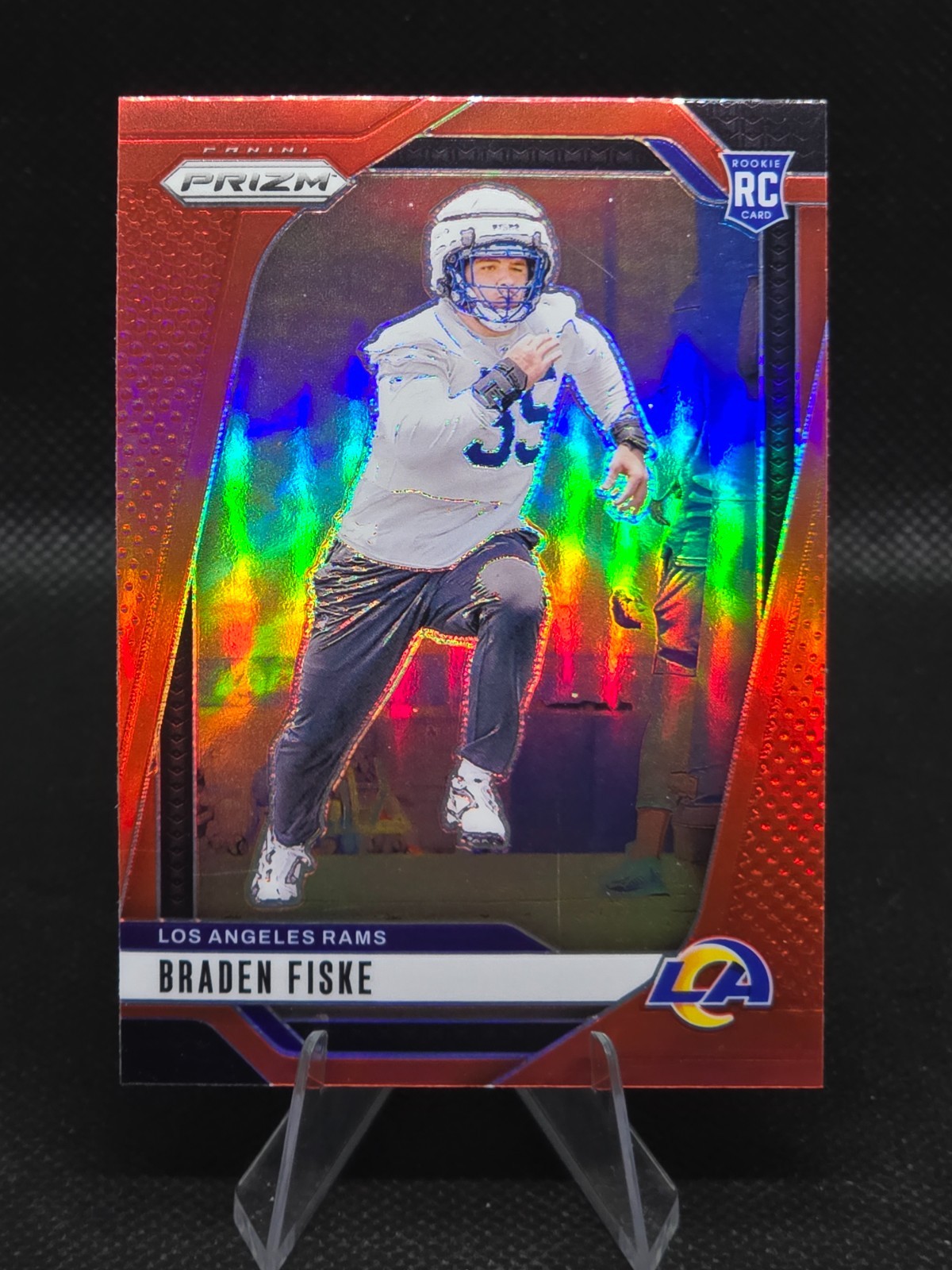 Braden Fiske 2024 Prizm True Red SSP RC Los Angeles Rams # Rookie Card #310