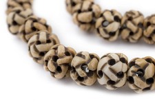 Rustic Brown Premium Woven Carved Bone Mala Prayer Beads 10mm Nepal Round