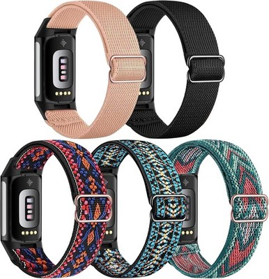 Elastische Armbänder für Fitbit Charge 5/6 Verstellbar Nylon 5 Stück Zubehör