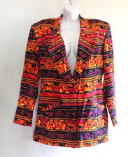 Vintage 90s Jacket 6 S Carole Little  1 Button Rayon Orange Red Floral Blazer