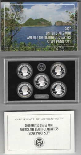 2020 UNITED STATES MINT SILVER PROOF SET AMERICA THE BEAUTIFUL .25¢ QUARTER SET
