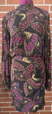 Farm Rio Size M Medium Boho Chic Black Bird Wing Print Long Sleeve Flowy Dress