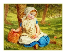 Sophie Gengembre Anderson  Young Girl Windfalls Apple Count Cross Stitch Pattern