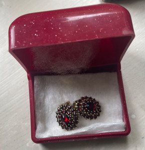Authentic Czech Garnet Gold Plated on Silver Clip Earrings