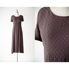 vtg 90s Laura Ashley brown jacquard regency cottagecore maxi dress size S